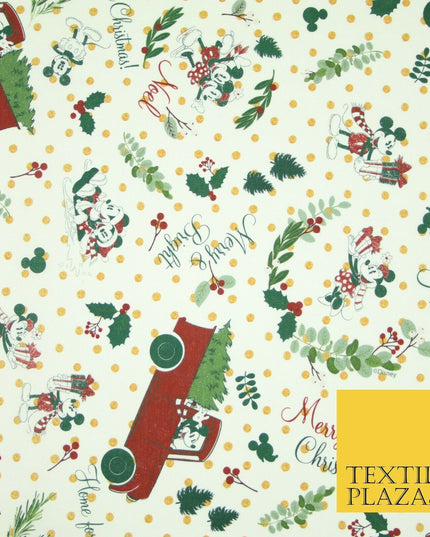 Mickey Minnie Disney Licensed Christmas Holly Printed Fabric 100% Cotton 150cm
