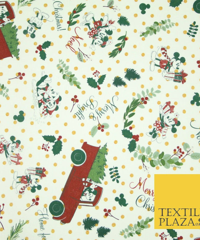 Mickey Minnie Disney Licensed Christmas Holly Printed Fabric 100% Cotton 150cm