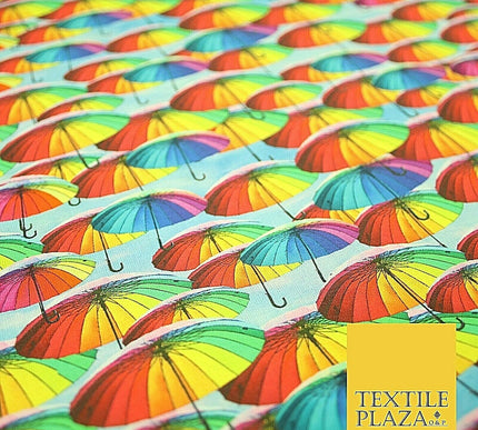 Multicolour Rainbow Umbrella Printed 100% Cotton Digital Fabric Craft 150cm 59" 4029