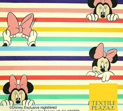 Disney Minnie Mouse Licensed Rainbow Stripe Printed 100% Cotton Fabric 150cm 59"