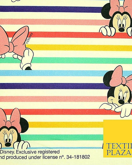 Disney Minnie Mouse Licensed Rainbow Stripe Printed 100% Cotton Fabric 150cm 59"