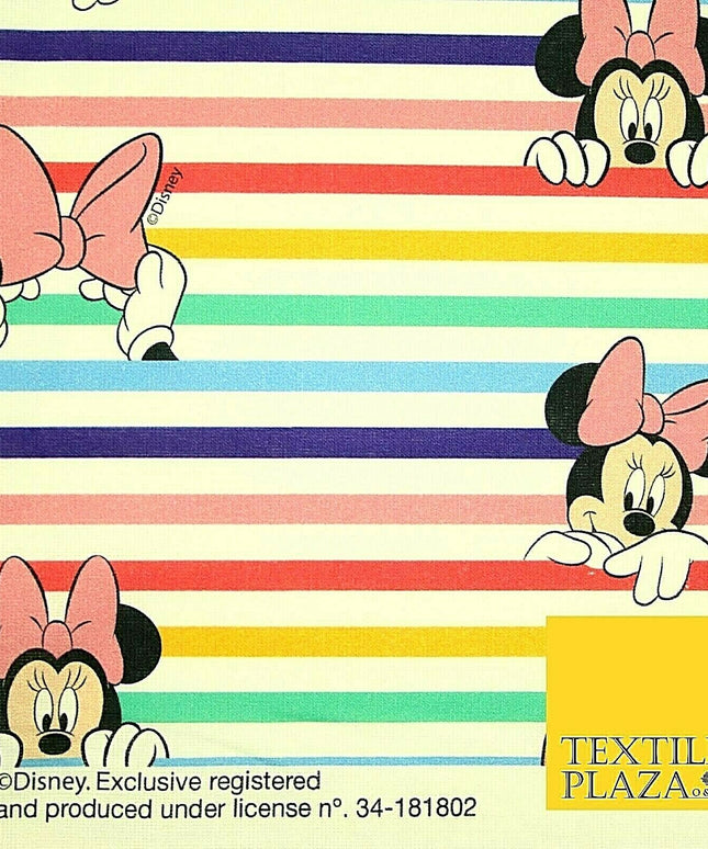 Disney Minnie Mouse Licensed Rainbow Stripe Printed 100% Cotton Fabric 150cm 59"