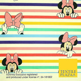 Disney Minnie Mouse Licensed Rainbow Stripe Printed 100% Cotton Fabric 150cm 59"