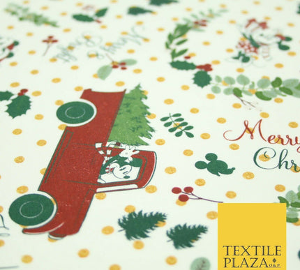 Mickey Minnie Disney Licensed Christmas Holly Printed Fabric 100% Cotton 150cm