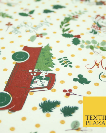 Mickey Minnie Disney Licensed Christmas Holly Printed Fabric 100% Cotton 150cm