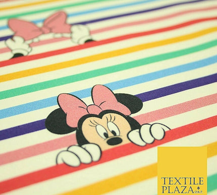 Disney Minnie Mouse Licensed Rainbow Stripe Printed 100% Cotton Fabric 150cm 59"