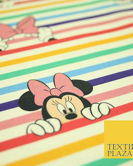 Disney Minnie Mouse Licensed Rainbow Stripe Printed 100% Cotton Fabric 150cm 59"