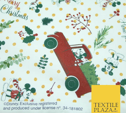 Mickey Minnie Disney Licensed Christmas Holly Printed Fabric 100% Cotton 150cm