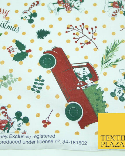 Mickey Minnie Disney Licensed Christmas Holly Printed Fabric 100% Cotton 150cm