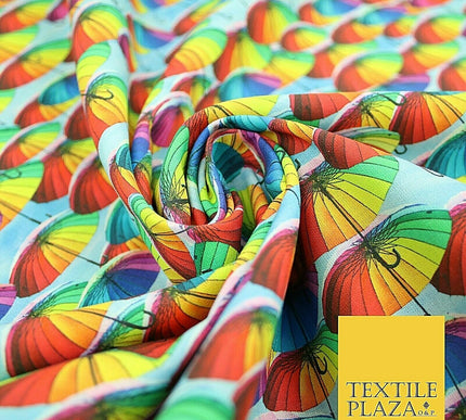 Multicolour Rainbow Umbrella Printed 100% Cotton Digital Fabric Craft 150cm 59" 4029