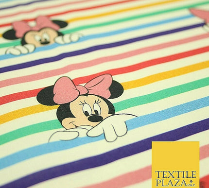 Disney Minnie Mouse Licensed Rainbow Stripe Printed 100% Cotton Fabric 150cm 59"
