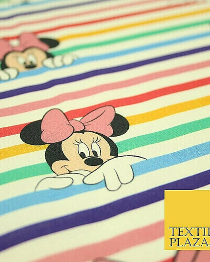Disney Minnie Mouse Licensed Rainbow Stripe Printed 100% Cotton Fabric 150cm 59"