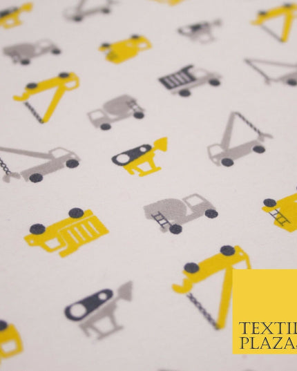 White Lorry Construction Truck Winceyette Soft Brushed Cotton Print Fabric 3983