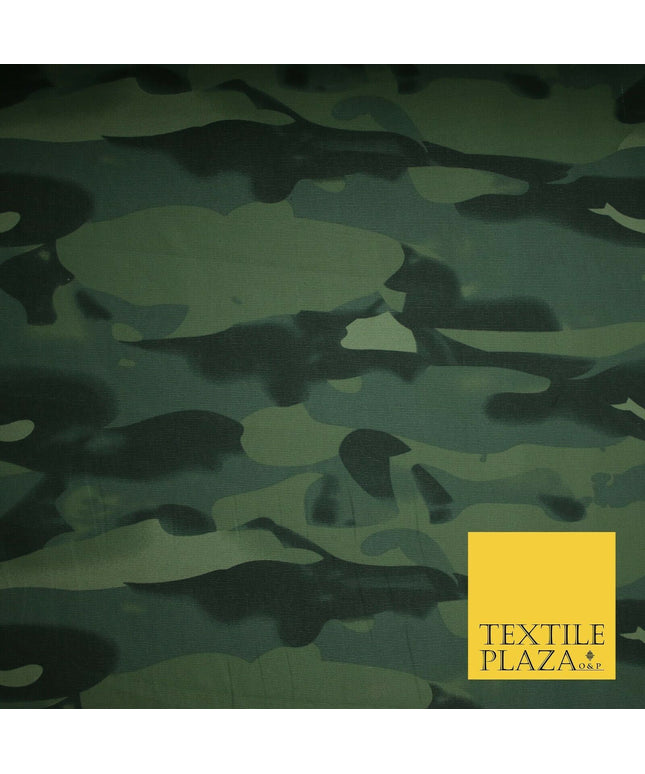 Green Abstract Camouflage Cotton Canvas Fabric Army Military Camo Material 4002