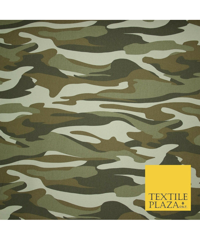 Green Beige Fluid Camouflage Cotton Fabric Army Military Camo Material 59" 4000