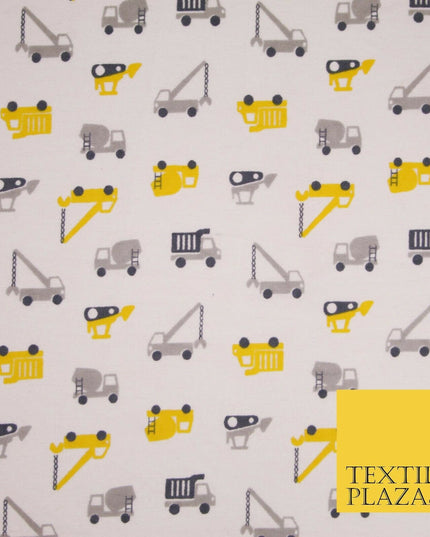 White Lorry Construction Truck Winceyette Soft Brushed Cotton Print Fabric 3983