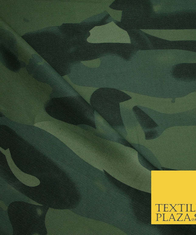 Green Abstract Camouflage Cotton Canvas Fabric Army Military Camo Material 4002