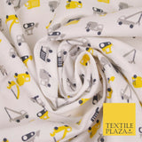 White Lorry Construction Truck Winceyette Soft Brushed Cotton Print Fabric 3983