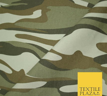 Green Beige Fluid Camouflage Cotton Fabric Army Military Camo Material 59" 4000