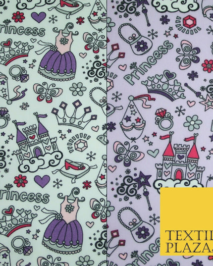 Royal Princess Girly Crown Jewels Printed Poly Cotton Fabric Polycotton Mask 44"