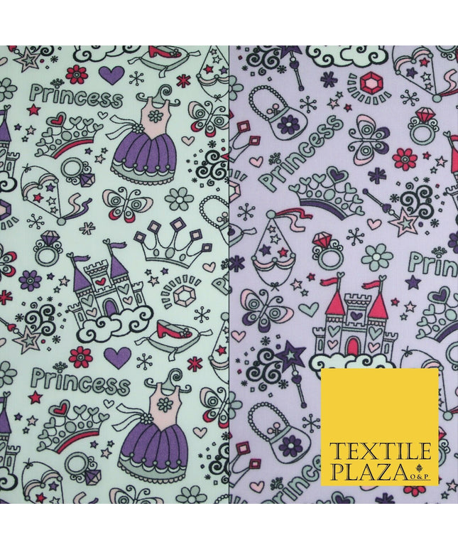 Royal Princess Girly Crown Jewels Printed Poly Cotton Fabric Polycotton Mask 44"