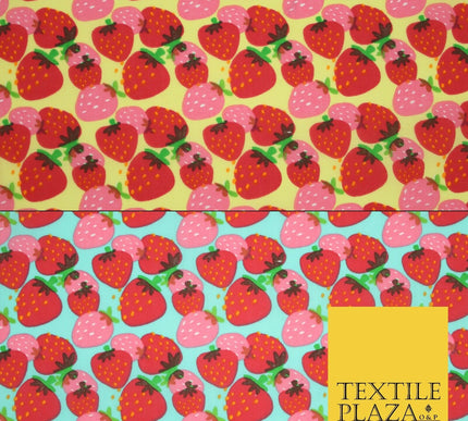 Strawberry Fruit Falling Strawberries Printed Poly Cotton Fabric Polycotton 44"
