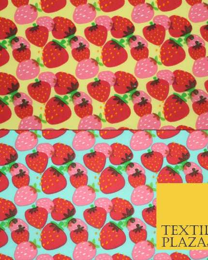 Strawberry Fruit Falling Strawberries Printed Poly Cotton Fabric Polycotton 44"