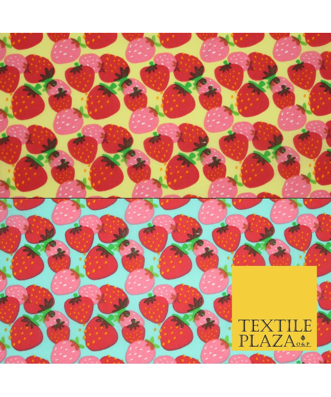 Strawberry Fruit Falling Strawberries Printed Poly Cotton Fabric Polycotton 44"