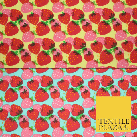 Strawberry Fruit Falling Strawberries Printed Poly Cotton Fabric Polycotton 44"