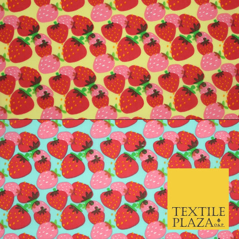Strawberry Fruit Falling Strawberries Printed Poly Cotton Fabric Polycotton 44"