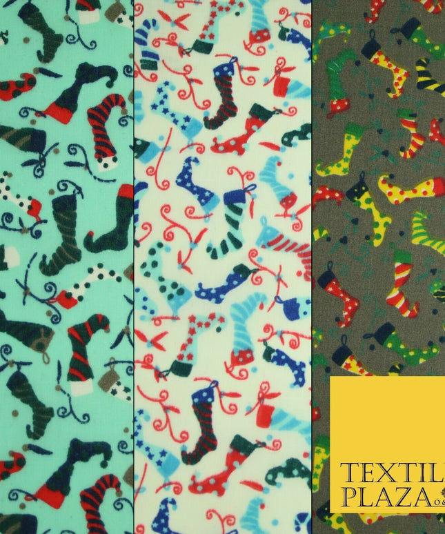 Christmas Festive Fancy Stocking Socks Printed Poly Cotton Fabric Polycotton 45"