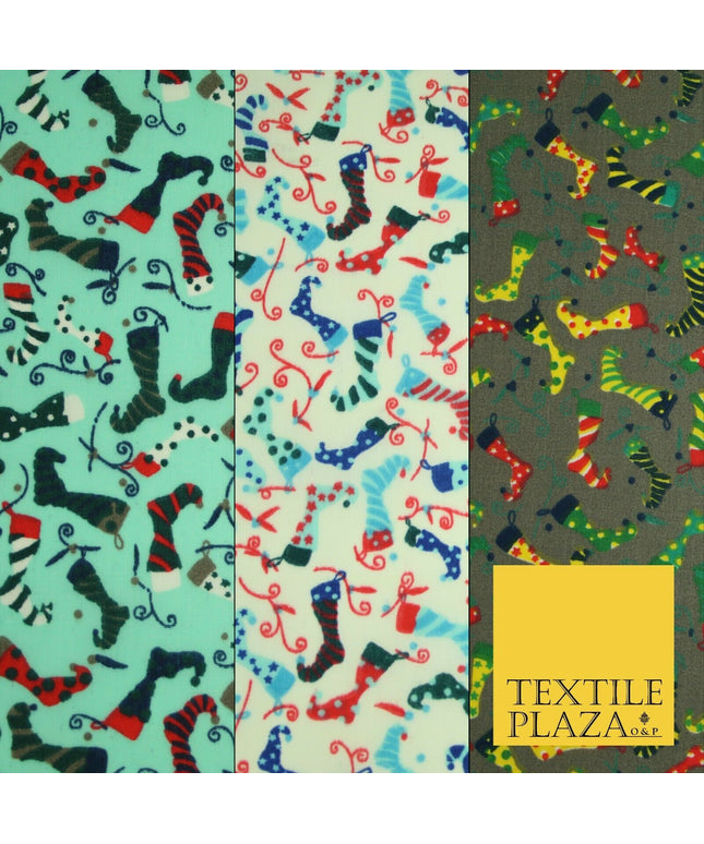 Christmas Festive Fancy Stocking Socks Printed Poly Cotton Fabric Polycotton 45"