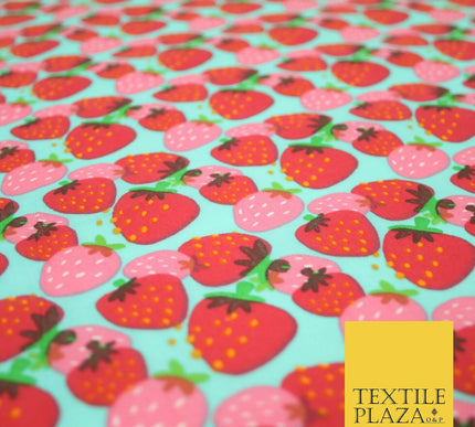 Strawberry Fruit Falling Strawberries Printed Poly Cotton Fabric Polycotton 44"