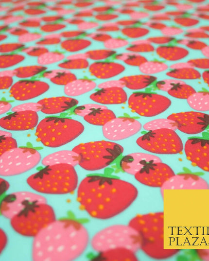 Strawberry Fruit Falling Strawberries Printed Poly Cotton Fabric Polycotton 44"