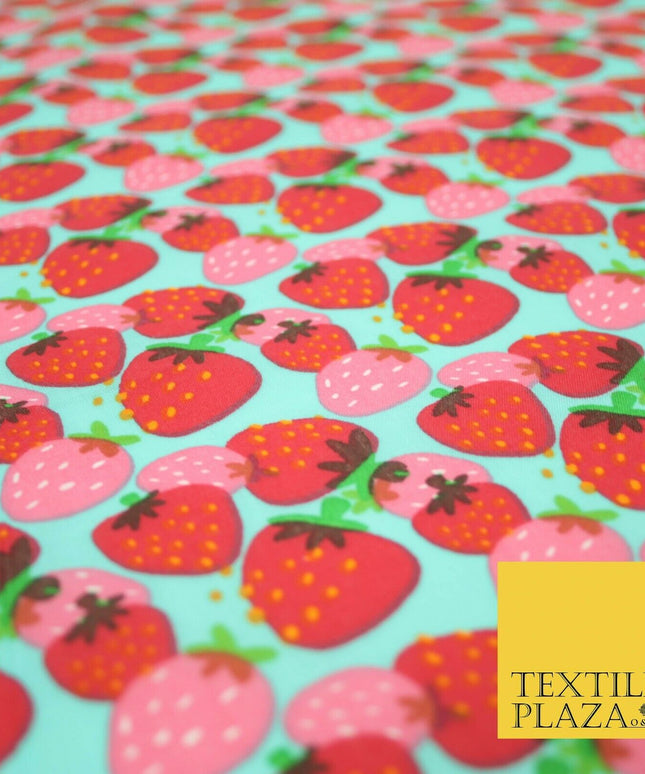 Strawberry Fruit Falling Strawberries Printed Poly Cotton Fabric Polycotton 44"