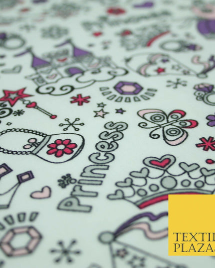 Royal Princess Girly Crown Jewels Printed Poly Cotton Fabric Polycotton Mask 44"