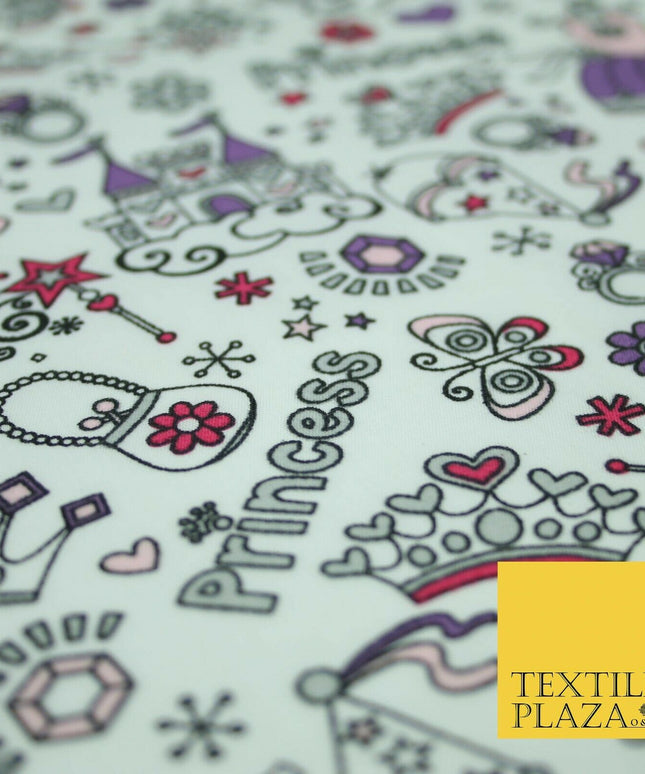 Royal Princess Girly Crown Jewels Printed Poly Cotton Fabric Polycotton Mask 44"