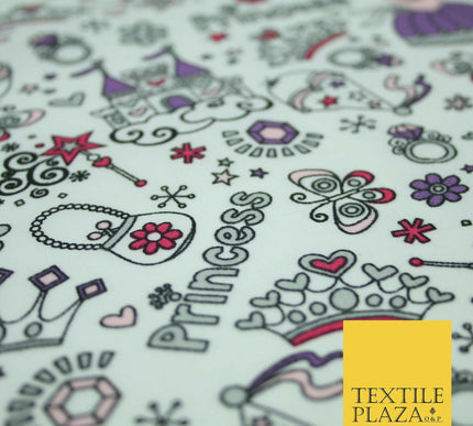 Royal Princess Girly Crown Jewels Printed Poly Cotton Fabric Polycotton Mask 44"