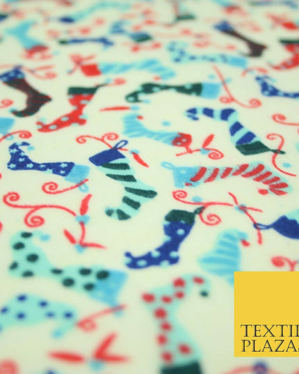 Christmas Festive Fancy Stocking Socks Printed Poly Cotton Fabric Polycotton 45"
