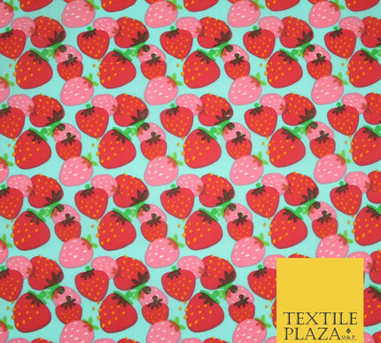 Strawberry Fruit Falling Strawberries Printed Poly Cotton Fabric Polycotton 44"