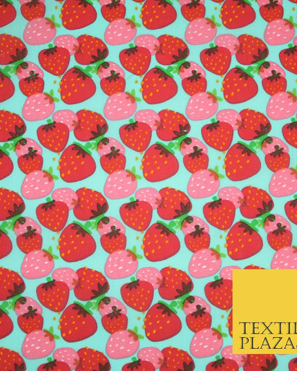 Strawberry Fruit Falling Strawberries Printed Poly Cotton Fabric Polycotton 44"