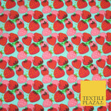Strawberry Fruit Falling Strawberries Printed Poly Cotton Fabric Polycotton 44"