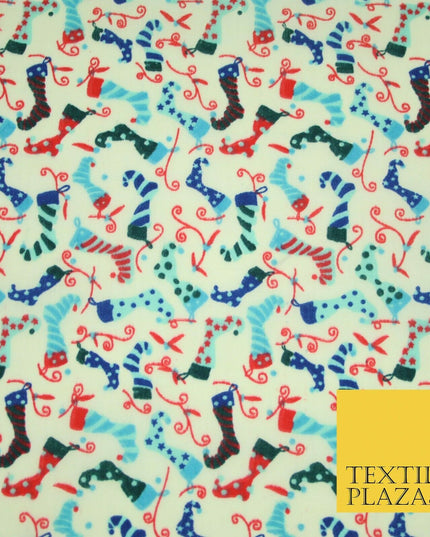 Christmas Festive Fancy Stocking Socks Printed Poly Cotton Fabric Polycotton 45"