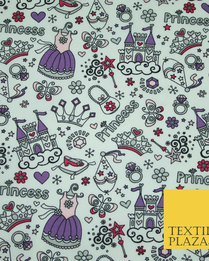 Royal Princess Girly Crown Jewels Printed Poly Cotton Fabric Polycotton Mask 44"