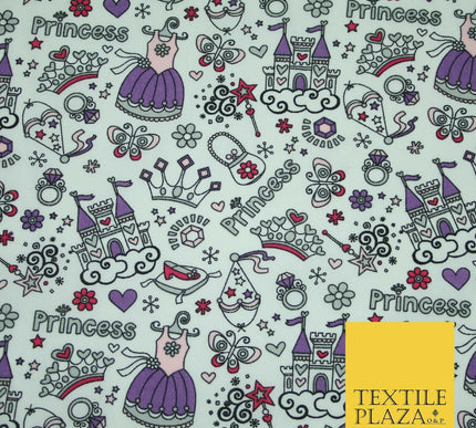 Royal Princess Girly Crown Jewels Printed Poly Cotton Fabric Polycotton Mask 44"