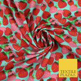 Strawberry Fruit Falling Strawberries Printed Poly Cotton Fabric Polycotton 44"