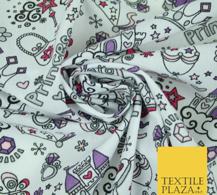 Royal Princess Girly Crown Jewels Printed Poly Cotton Fabric Polycotton Mask 44"