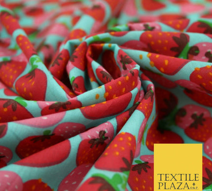 Strawberry Fruit Falling Strawberries Printed Poly Cotton Fabric Polycotton 44"