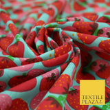 Strawberry Fruit Falling Strawberries Printed Poly Cotton Fabric Polycotton 44"