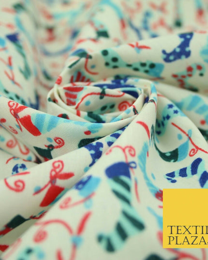 Christmas Festive Fancy Stocking Socks Printed Poly Cotton Fabric Polycotton 45"